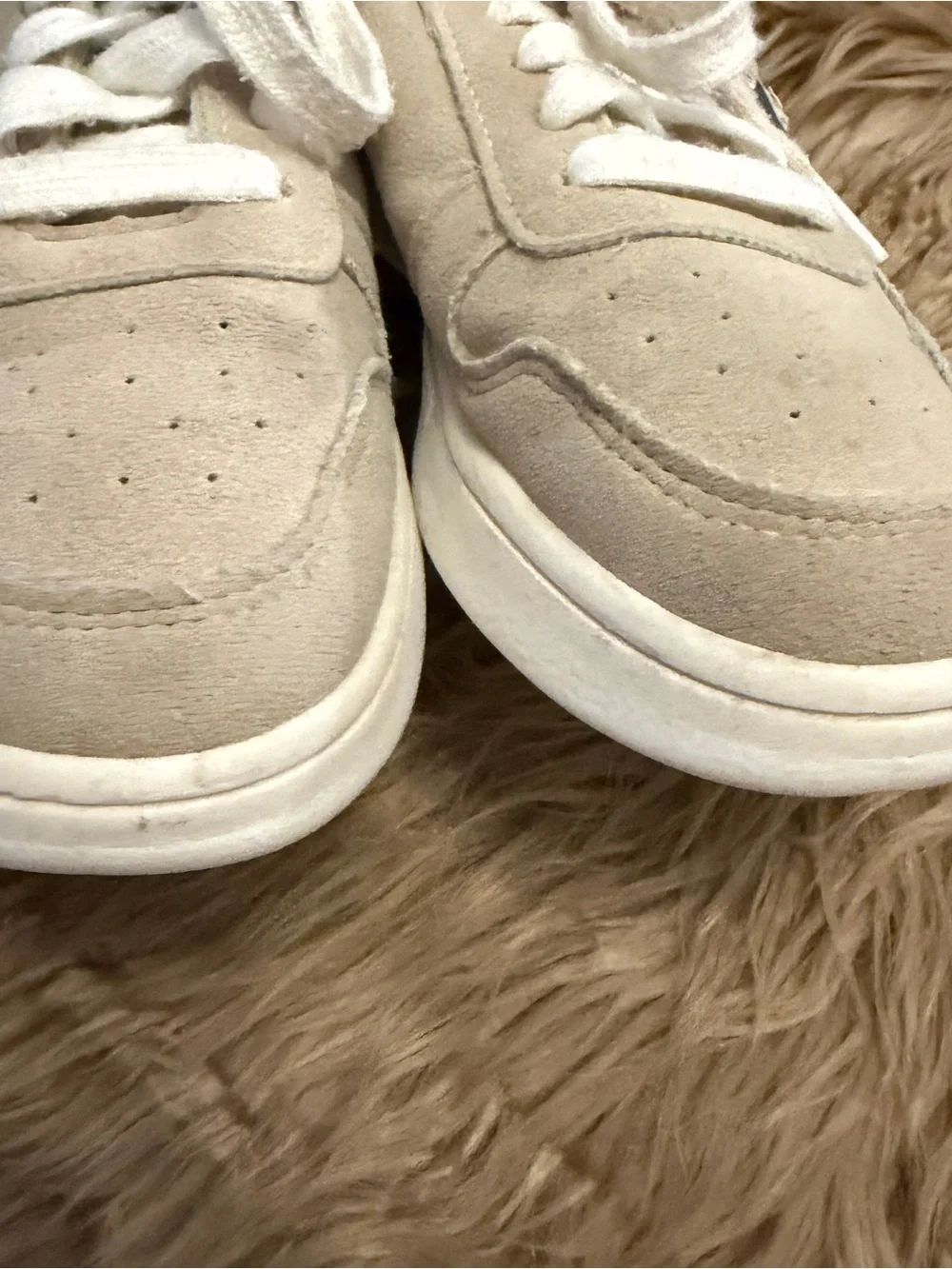 Vintage Havana Beige Suede Sneakers with Navy Star and Red Heel Tab, women’s 7.5